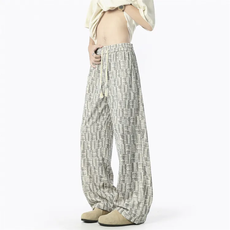 夏季潮流美式时尚百搭高腰冰丝裤男士港风男男士春窄春九分直筒裤