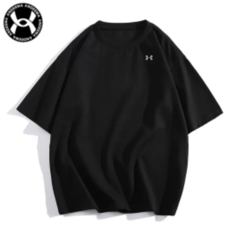 ANDEEMA纯色夏季情侣落肩时尚运动T恤衫圆领纯棉百搭休闲短袖宽松