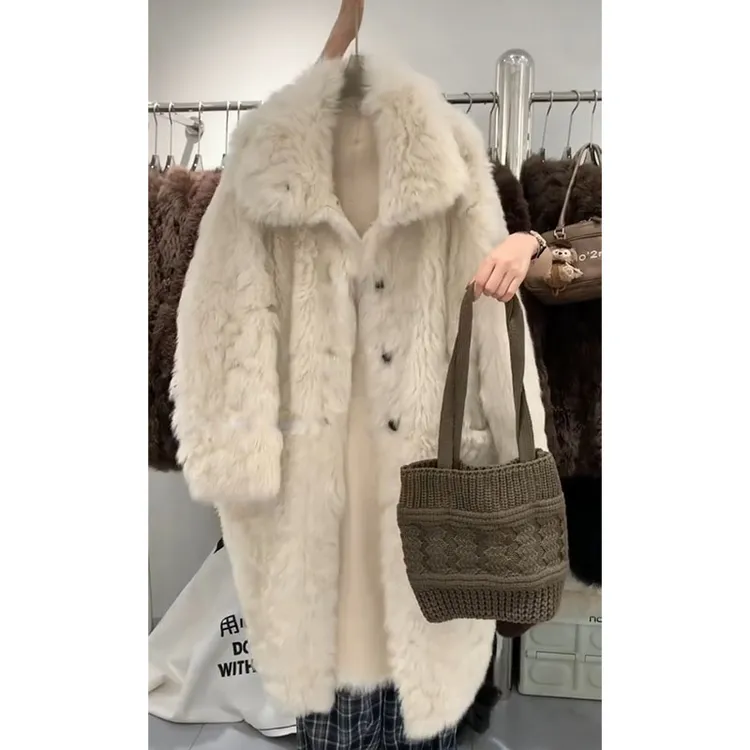 2025时尚高级感皮毛一体休闲洋气大衣长款女冬季气质百搭长裤外套