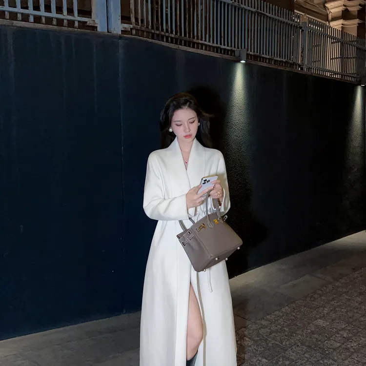 白色大牌双面羊绒大衣女中长款2025冬季新款高端气质宽松毛呢外套