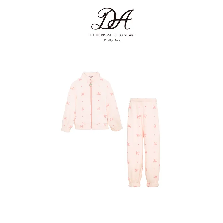 Dolly Ave「少女系列」甜美舒适雪尼绒蝴蝶结保暖高密度女童家居服