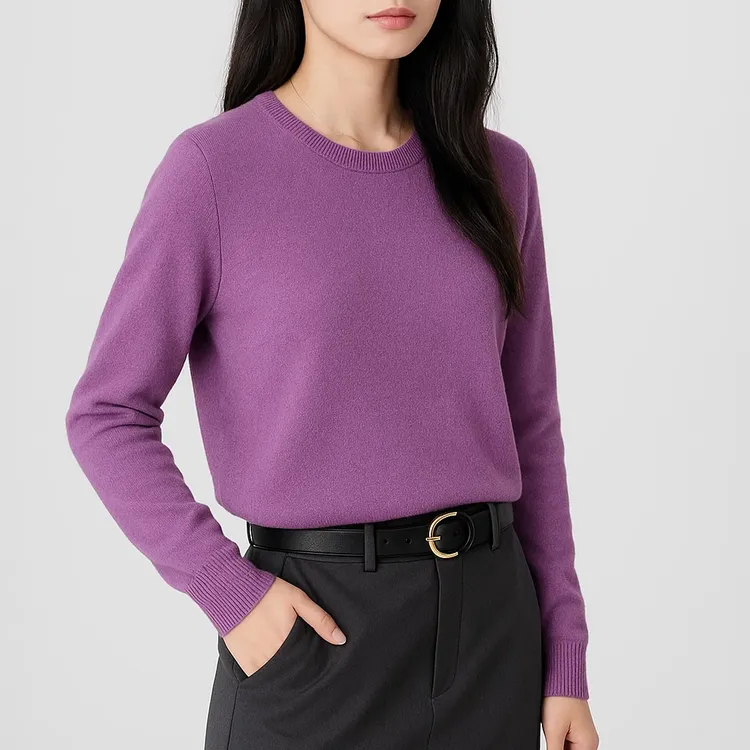 JIANMO/茧墨圆领简约一线成衣温暖羊毛衫 休闲时尚百搭打底衫