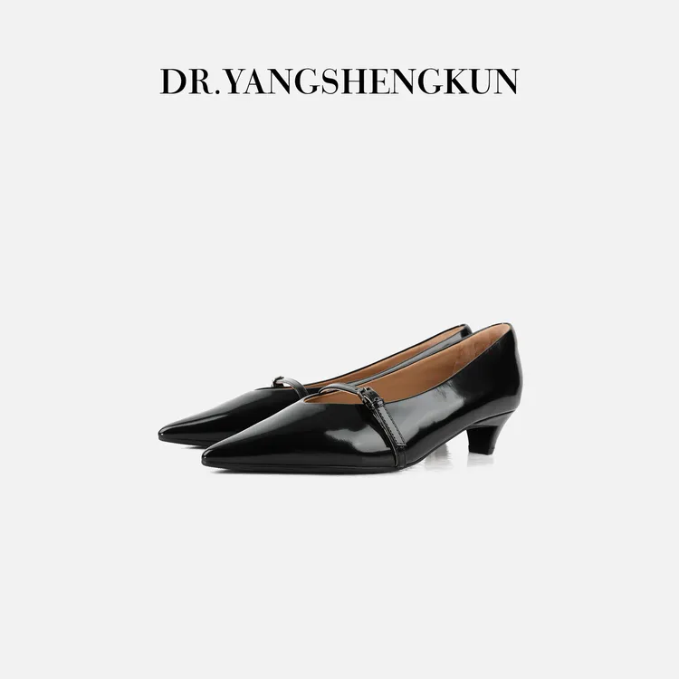 杨圣坤2025冬季新品开边珠牛皮尖头浅口舒适百搭高跟鞋B2510220