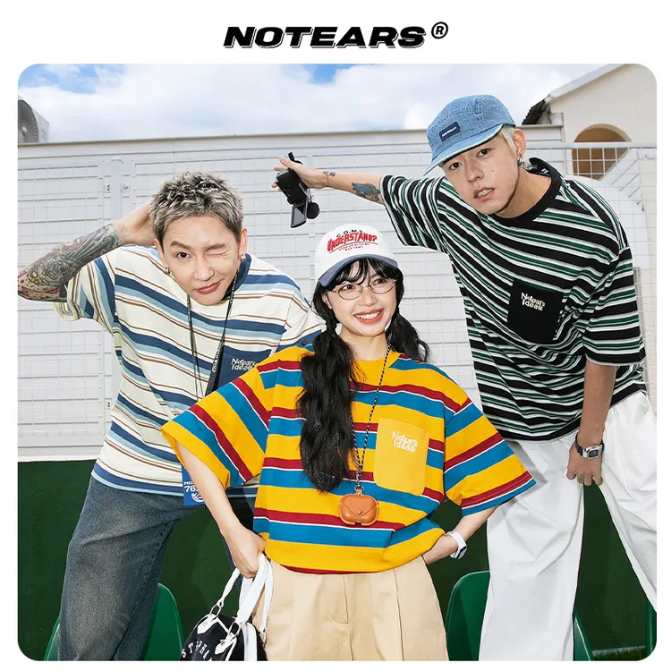 【设计感撞色条纹】日系CityBoy减龄休闲慵懒T恤情侣款短袖DT2512