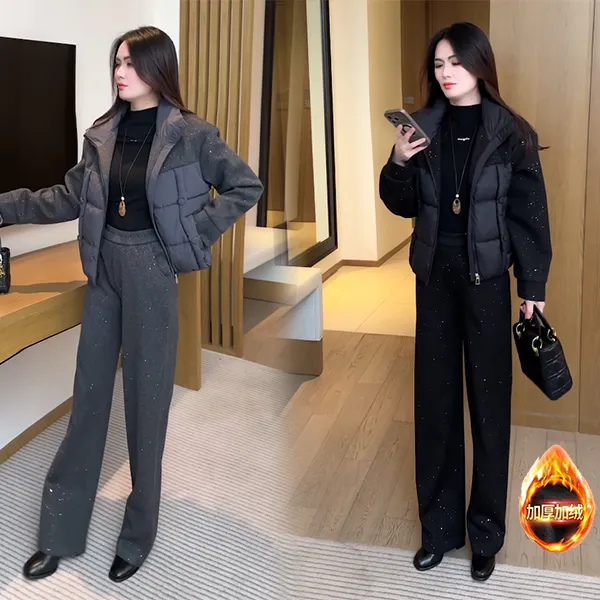 【季颜品牌】冬季新款时尚穿搭气质休闲洋气显瘦小个子棉服套装53