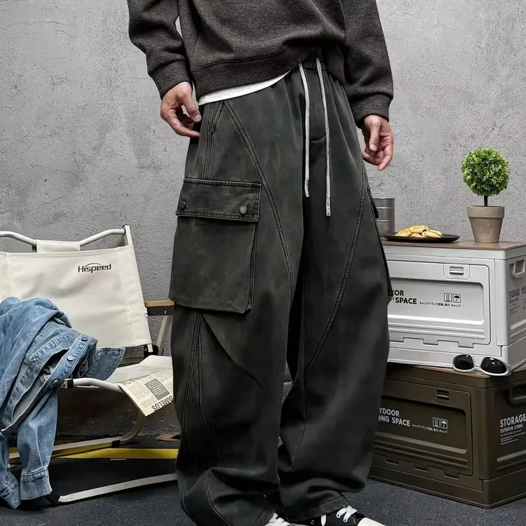 帅炸！弯刀阔腿裤！全棉水洗！厚实保暖立裁男士工装宽松休闲裤潮