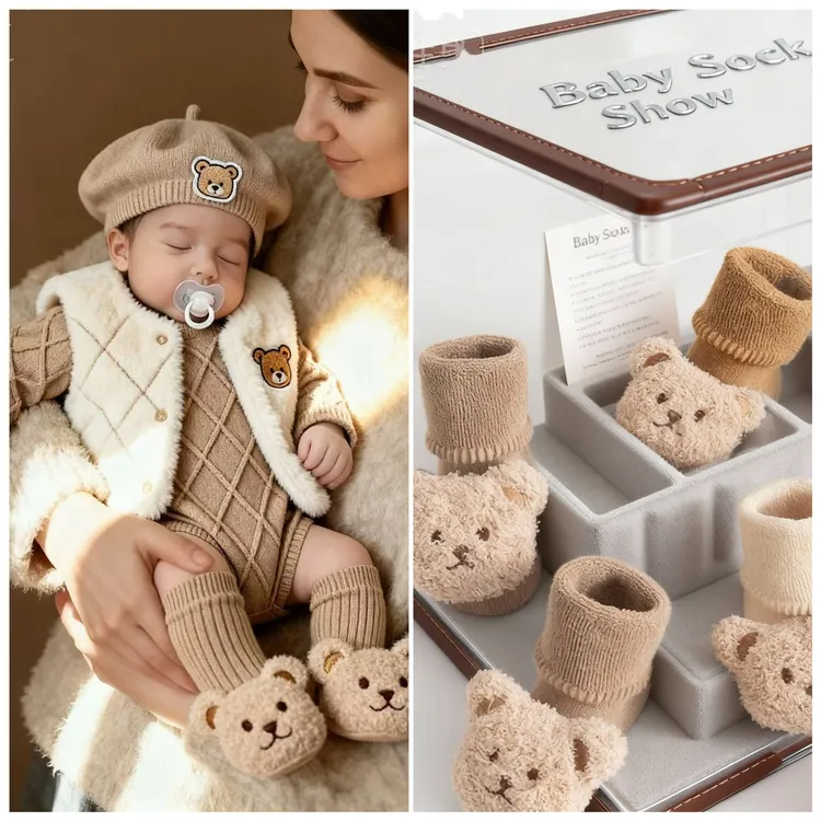 新生宝宝婴幼儿a类棉秋冬季毛圈加绒加厚保暖中筒学步地板鞋袜子