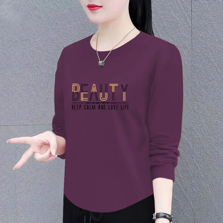 纯棉长袖t恤女春秋季新款宽松遮肚显瘦打底衫洋气时尚圆领上衣潮