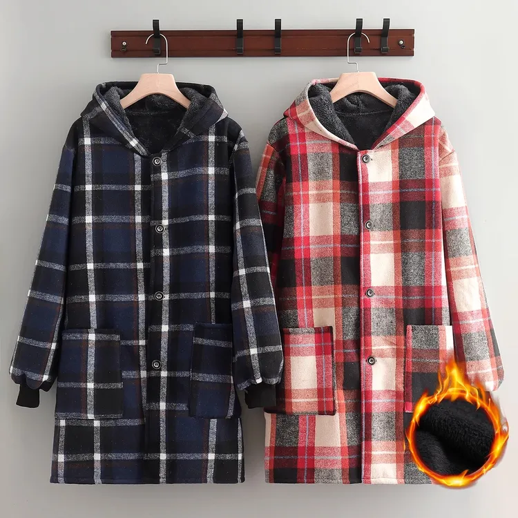 秋冬加绒罩衣男女上班家用围裙正穿加厚工作服女保暖外穿纽扣外套