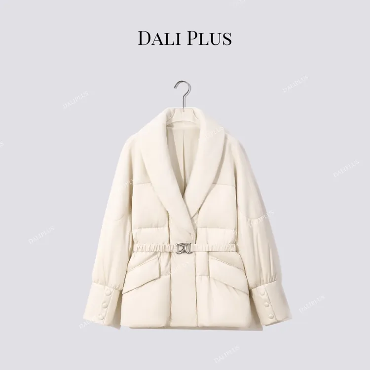 DALI PLUS“鹅绒服收腰羊毛呢”拼接拼接羽绒服-D5CH4781