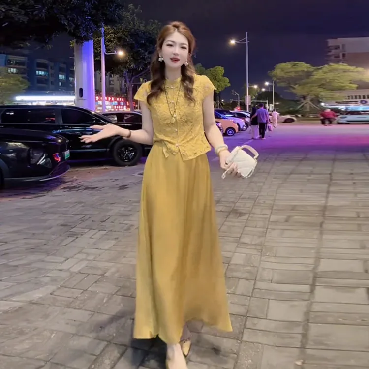 高级感气质两件套夏季轻国风新中式洋气显瘦短袖衬衫搭配半身裙女