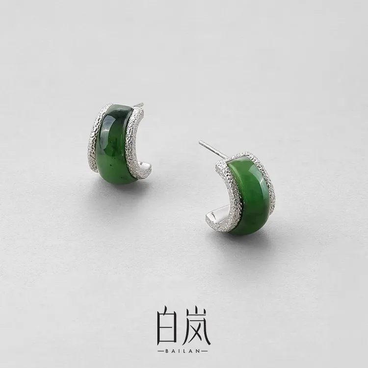 白岚岁华碧玉耳钉925银耳环耳饰女气质饰品新中式绿色贵气ED4833商品图