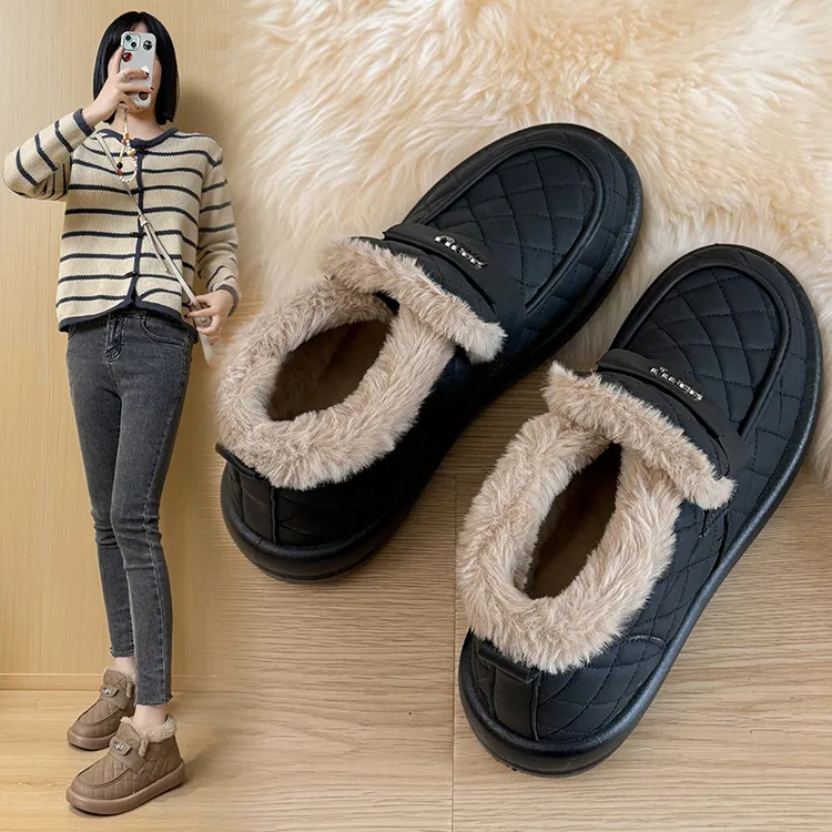 冬季时尚雪地靴厚底软底雪地靴防滑防水中帮圆头保暖加绒加厚棉鞋