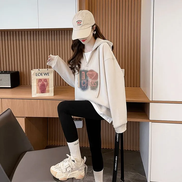 初秋薄款连帽卫衣女春秋季爆款休闲百搭洋气学生韩版宽松大码上衣