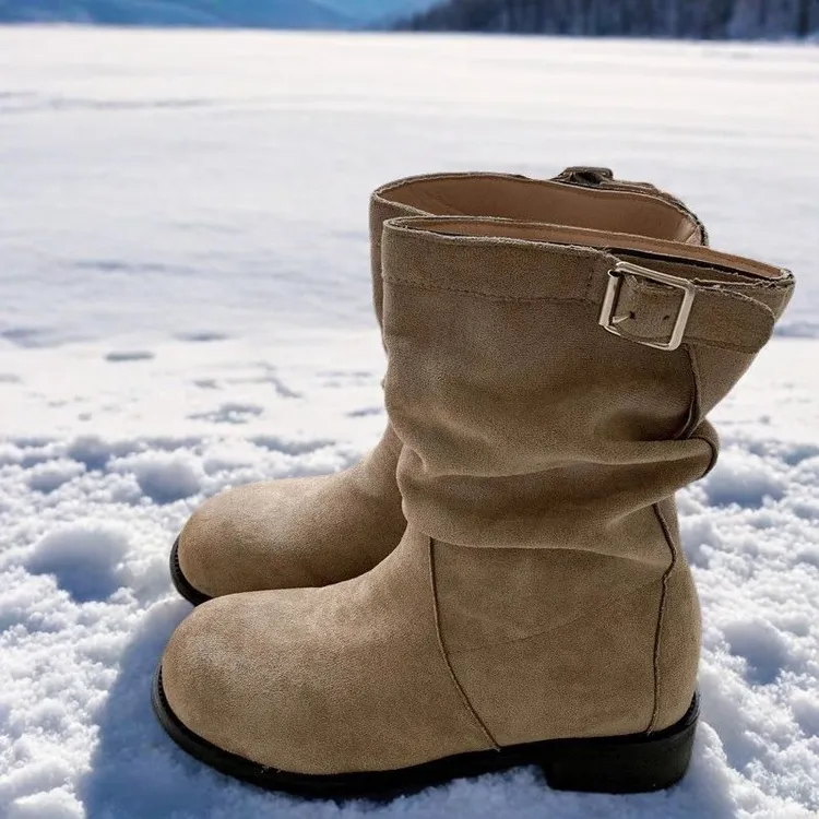 百搭时装靴平底瘦瘦靴厚底短靴女士显瘦靴高筒复古