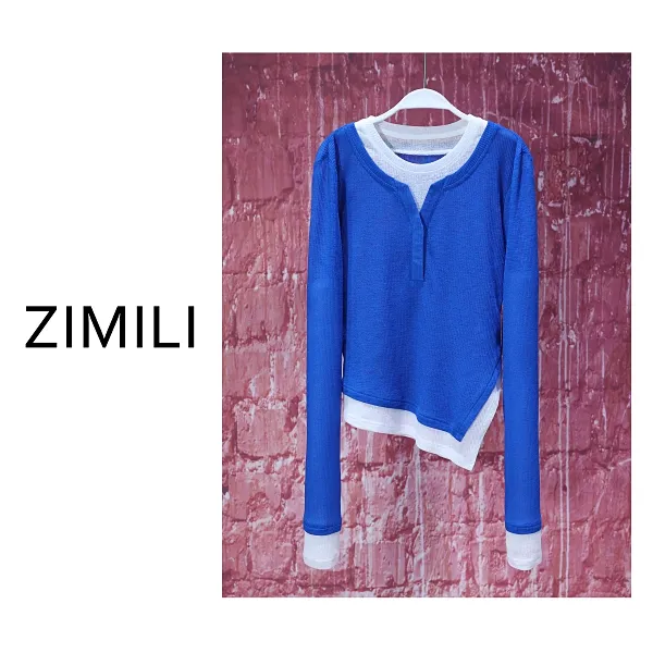 【亮哥欧货女装】冬季热感螺纹《赛艇蓝》高弹显瘦打底上衣8563-A6