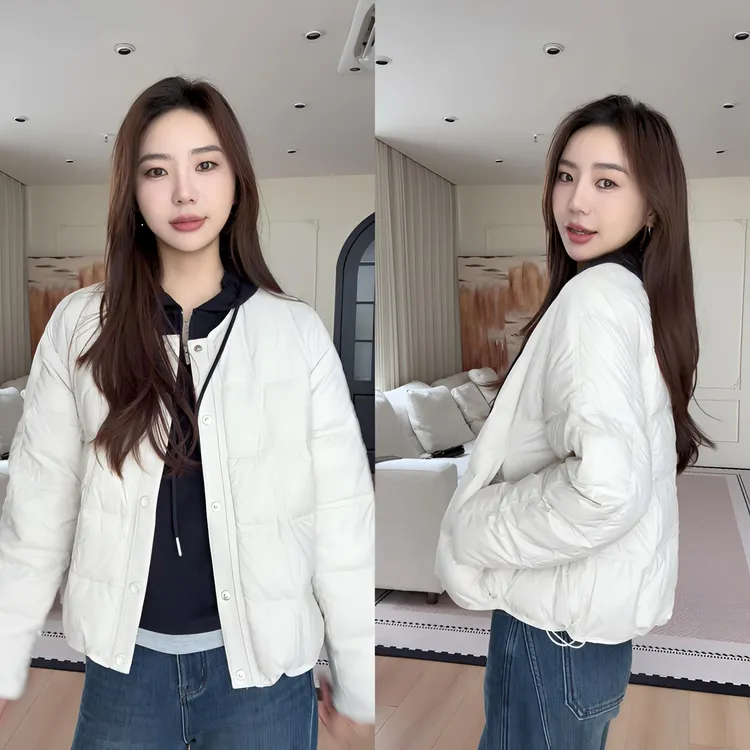 【余欢欢】冬季韩系减龄百搭圆领磁吸扣羽绒服-YHW50946