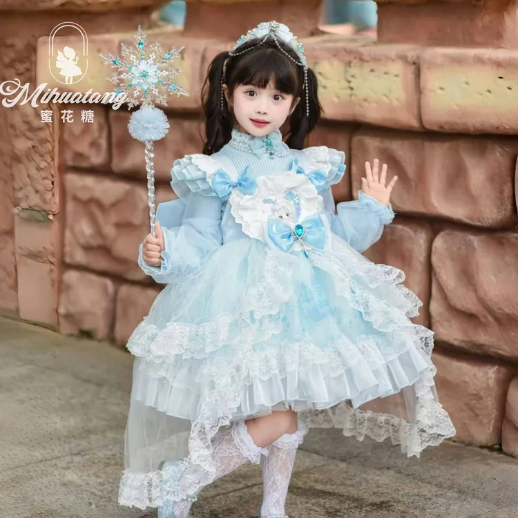 女童爱莎公主裙25新款气质洋气公主蓬蓬裙洛丽塔秋季毛衣公主裙裙