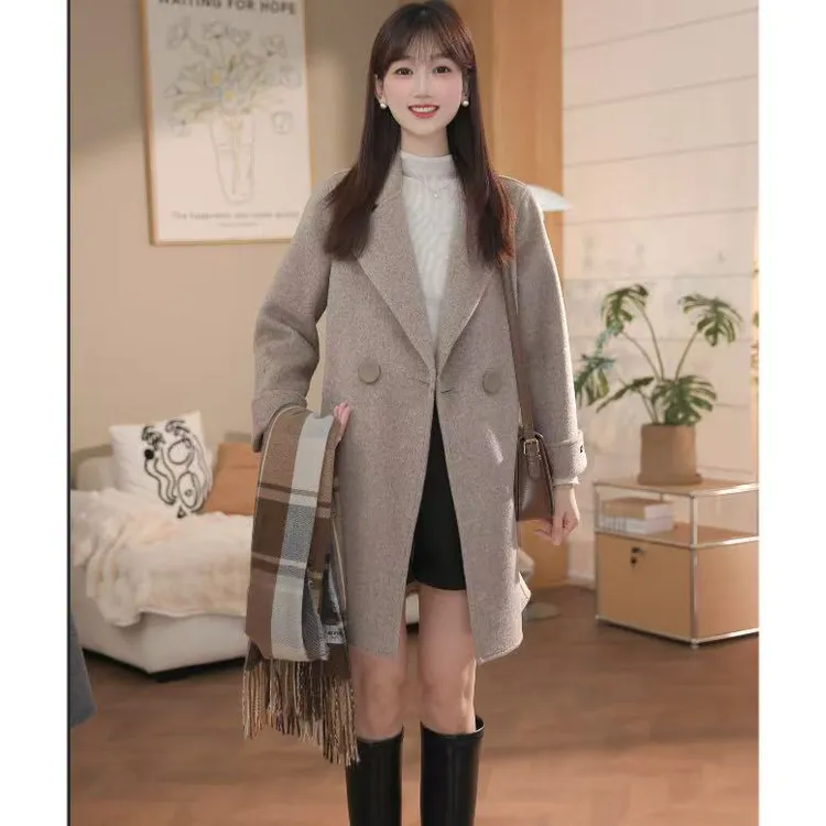 【珂珂专属】中长款加厚遮肉简约双面大衣女装呢大衣6932款