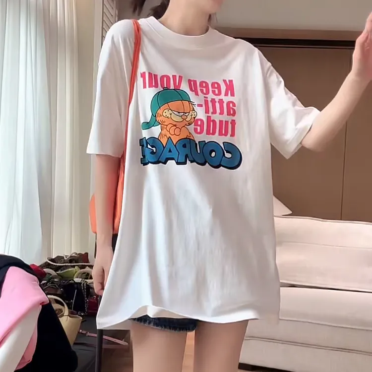 【加菲猫】短袖卡通洋气时尚百搭宽松遮肉夏季半袖T恤20851