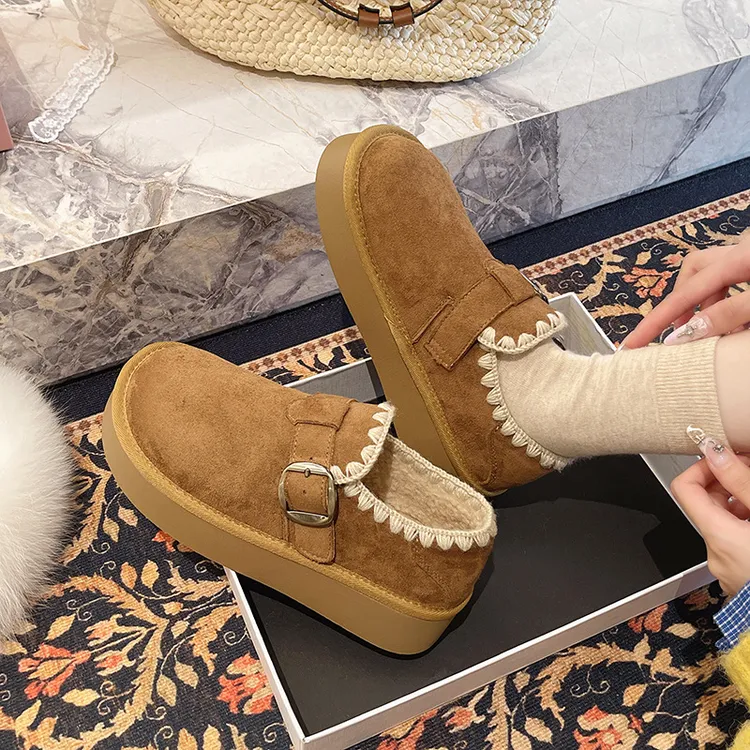 软底加绒勃肯鞋女2025新款秋冬季豆豆乐福鞋保暖雪地靴低帮棉鞋子