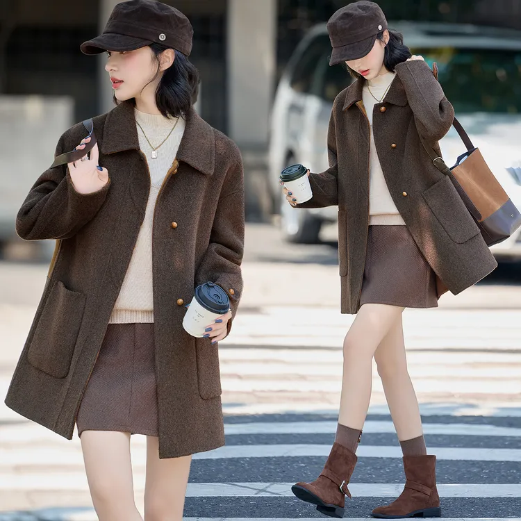 双面呢羊毛大衣女2025年秋冬新款小个子妈妈气质修身显瘦毛呢外套