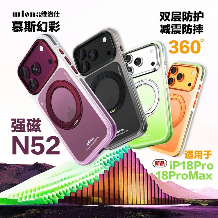 wlons新款适用18pro苹果17ProMax手机壳磁吸磨砂渐变旋转支架防摔商品图