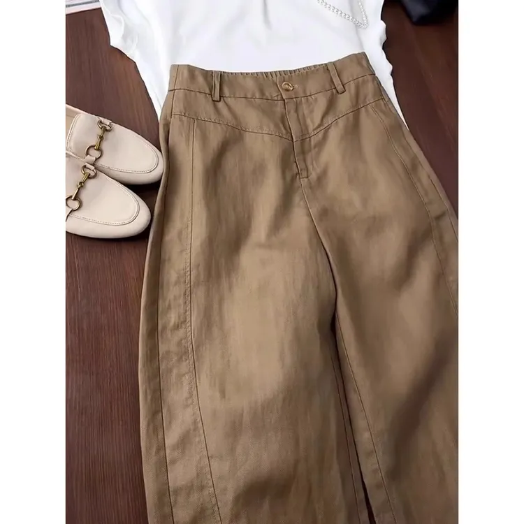 绝绝子，巨显大长腿！棕色高腰直筒休闲裤女夏季气质宽松显瘦阔腿裤
