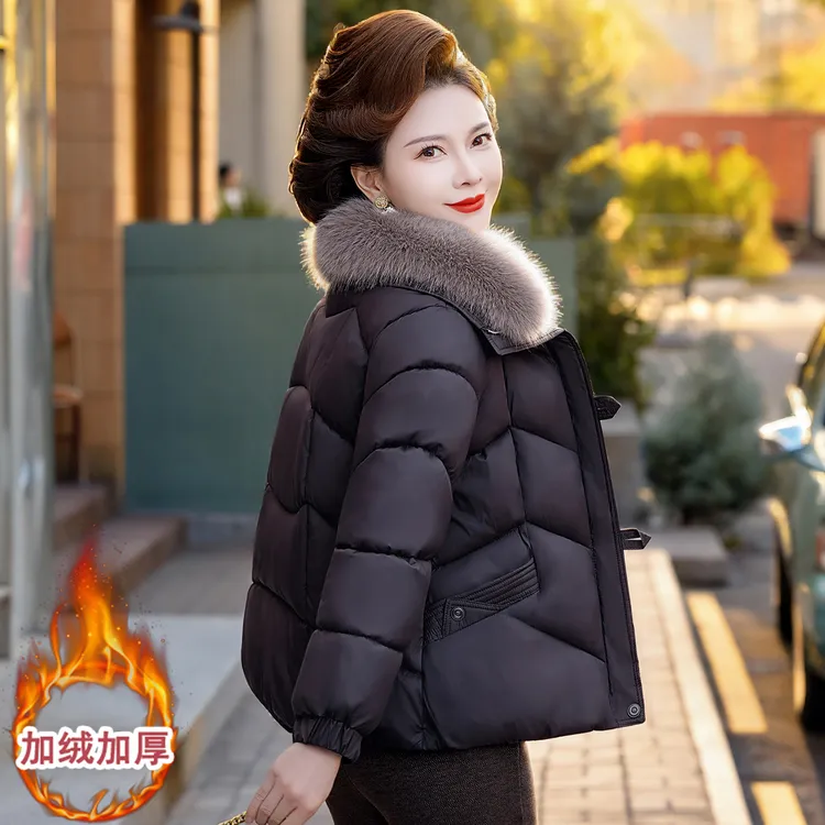 中老年妈妈时尚加绒加厚短款棉衣外套女2025冬季新款棉服保暖棉袄