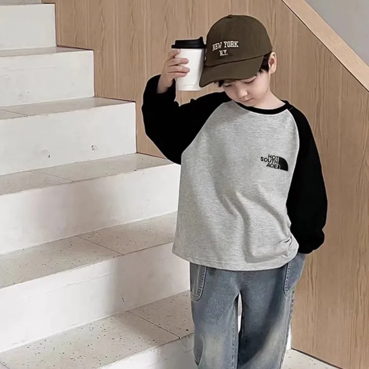 2025秋款系字母T恤韩版儿童通用休闲长袖印花卫衣吸汗打底衫