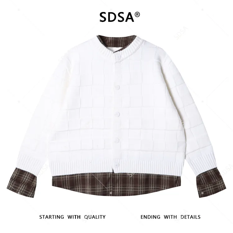 SDSA男士秋冬新款痞帅男装轻奢简约拼接格子假两件毛衣百搭时尚