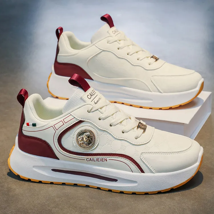 冬季男鞋新款皮面运动鞋子男潮流百搭厚底小白鞋休闲跑步老爹潮鞋