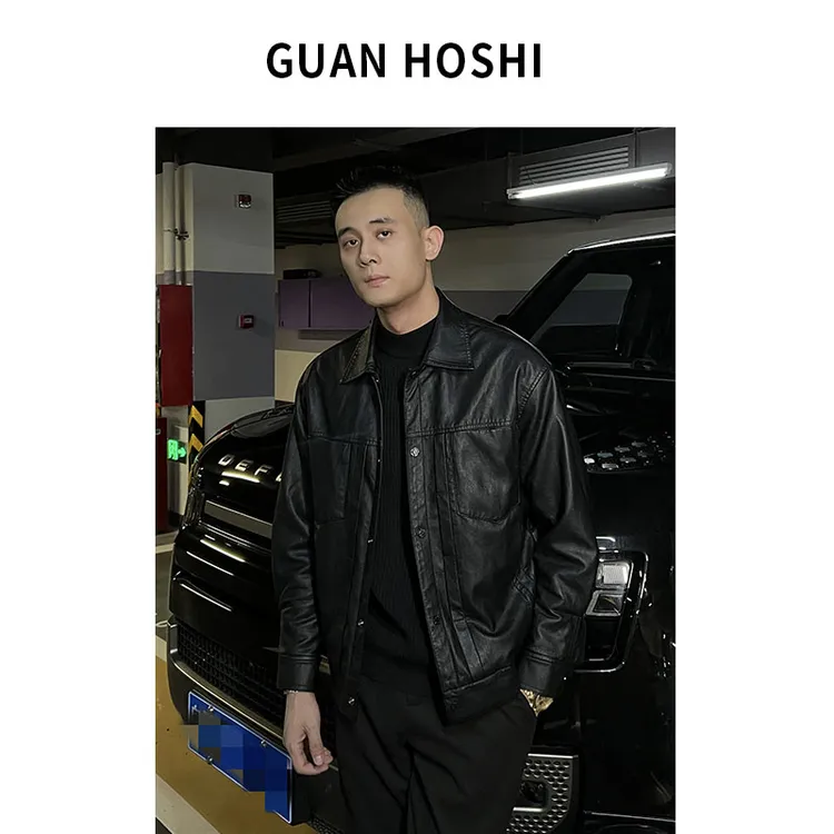 【冠什么希男装】秋冬「 襟怀揽暖 廓形夹棉」水洗皮衣夹克棉服外套