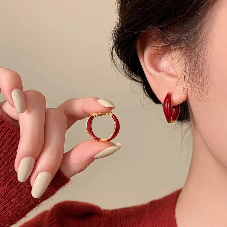 足银耳饰 999银针安可拉红耳圈女2026马过新年小众设计感耳钉耳环