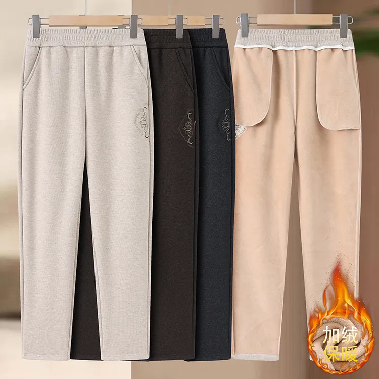 中老年女秋冬洋气毛呢直筒裤2025新款妈妈松紧腰宽松休闲裤子