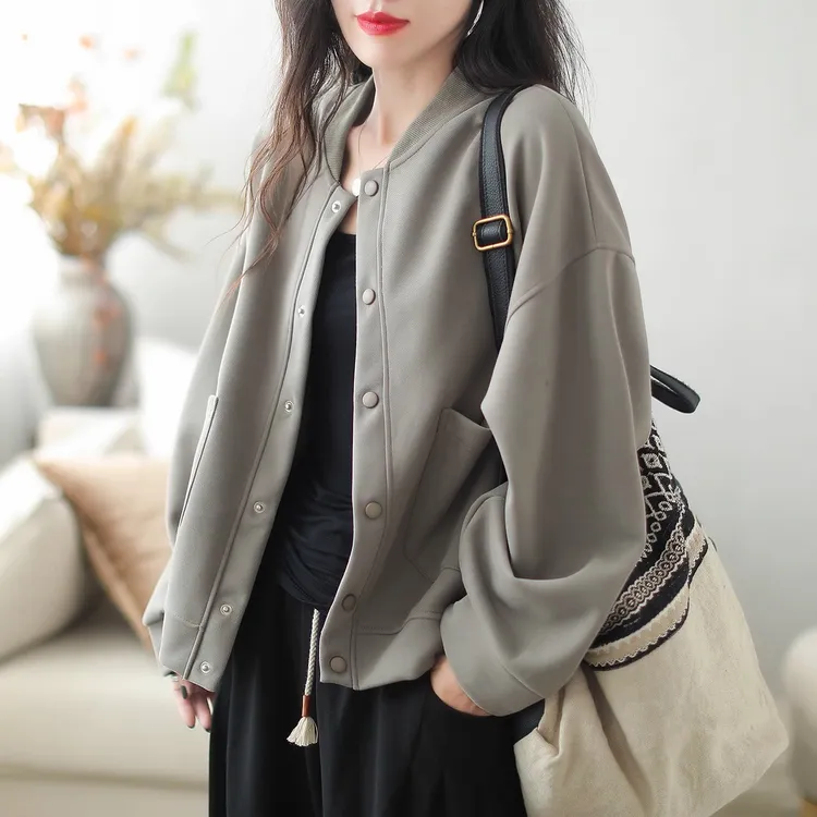 哥弟阿玛施正品纯色简约女士棒球服卫衣春秋大尺码休闲百搭通勤长
