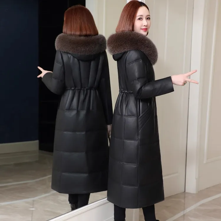 海宁真皮羽绒服女皮衣2025冬季新款中长款绵羊皮妈妈鸭绒保暖外套