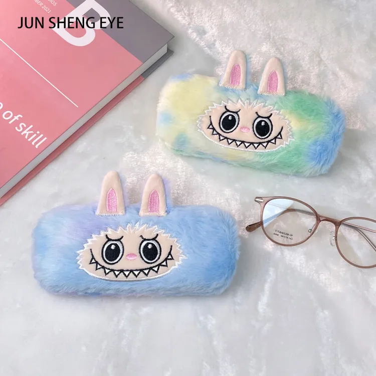  labubu可爱毛绒卡通眼镜盒便携抗压女生近视镜盒耐摔学生收纳盒