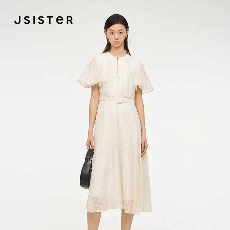 jsister 夏装新款 JS女装时尚米色气质连衣裙