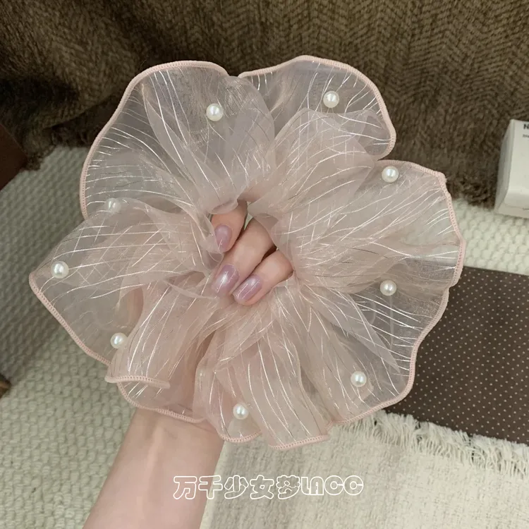 阳光下的人鱼公主纱~韩系钉珠发圈闪闪氛围感小众大肠发圈发绳女