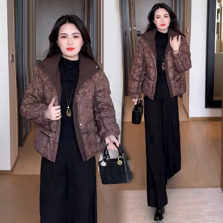 时尚印花棉服外套女2025冬季新款洋气显瘦棉衣百搭保暖棉袄面包服