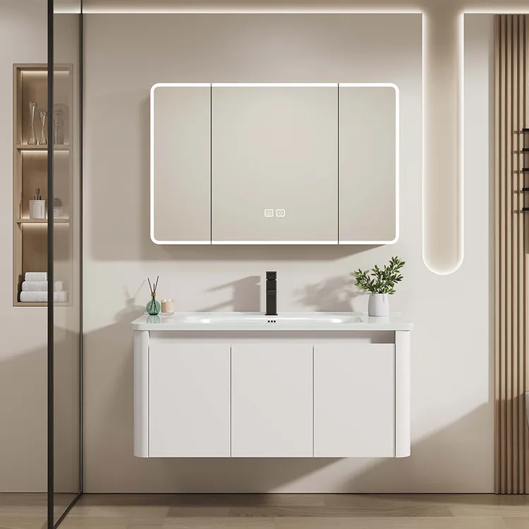 卫生间奶白色圆弧浴室柜陶瓷一体盆卫浴柜洗手台盆柜组合洗漱台盆