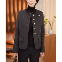 秋冬新款小香风时尚气质长袖上衣精致纽扣毛呢短外套女88128