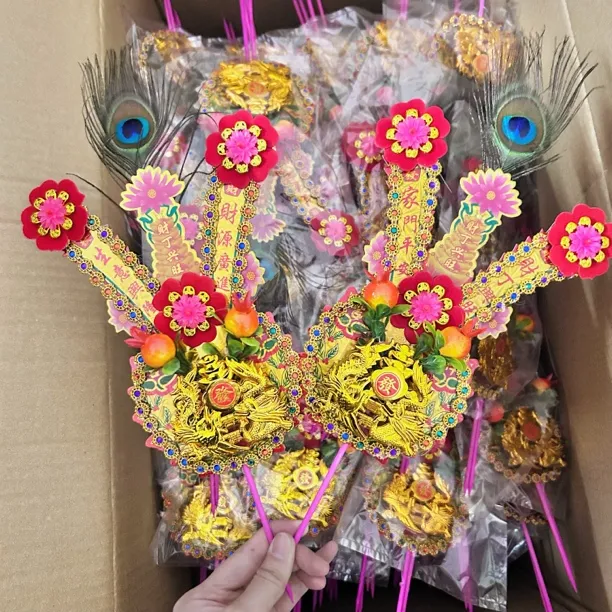 潮汕手工凤尾金花新款带石榴插香炉家用适用摆件工艺品字体随机