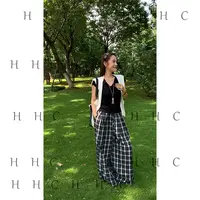 【花花菜】夏季超透气宽松 人人能穿经典格子控高密纱线阔腿休闲裤
