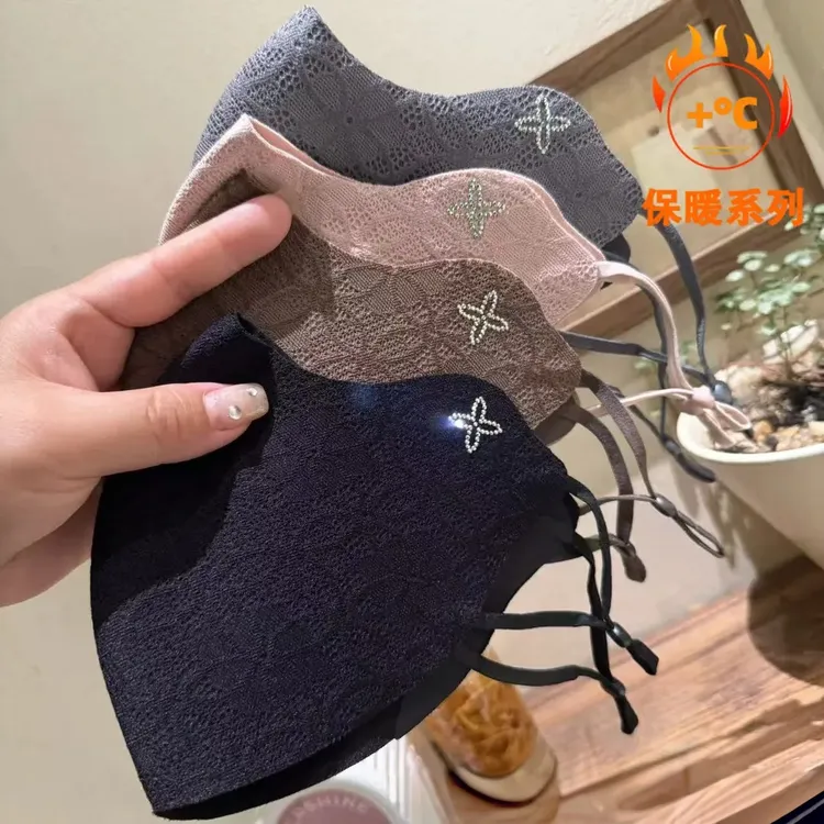 2026新款冬季保暖口罩高颜值时尚蕾丝星空花立体加绒加厚防寒面罩