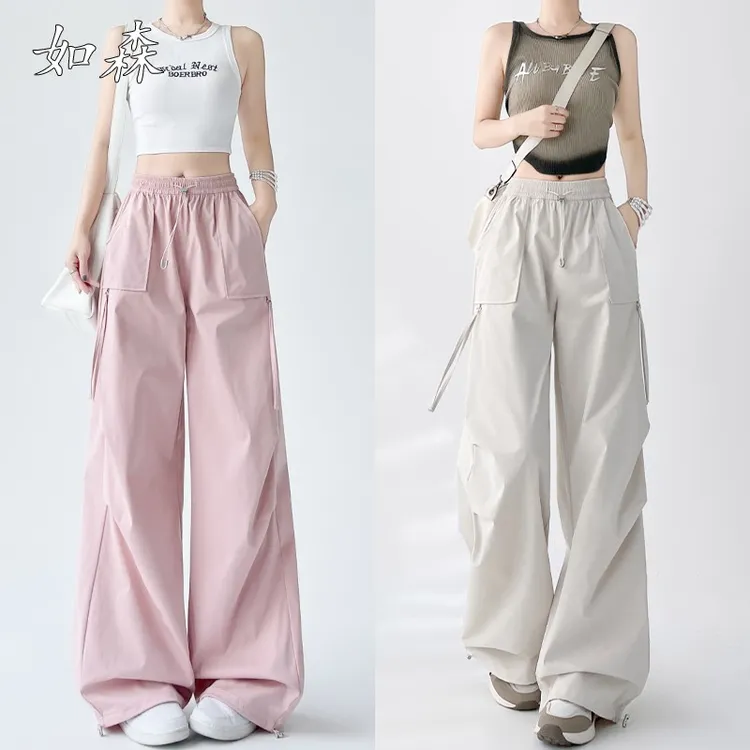 美式工装裤女夏季2025新款高腰显瘦酷飒风薄款宽松阔腿速干运动裤