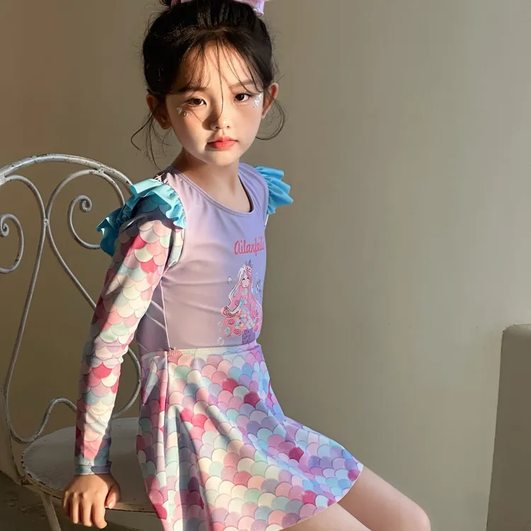 泳衣中大童四季连体防晒速干游泳美人鱼公主女童沙滩潜水运动