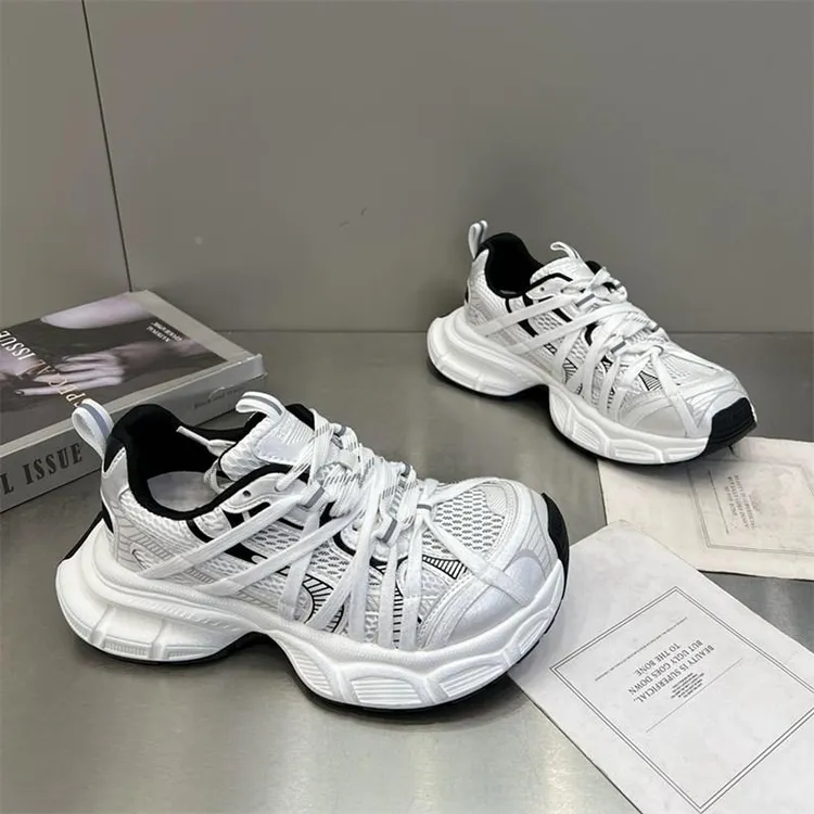 2025新款正品透气网面厚底老爹鞋女蜘蛛绑带时尚百搭休闲运动鞋