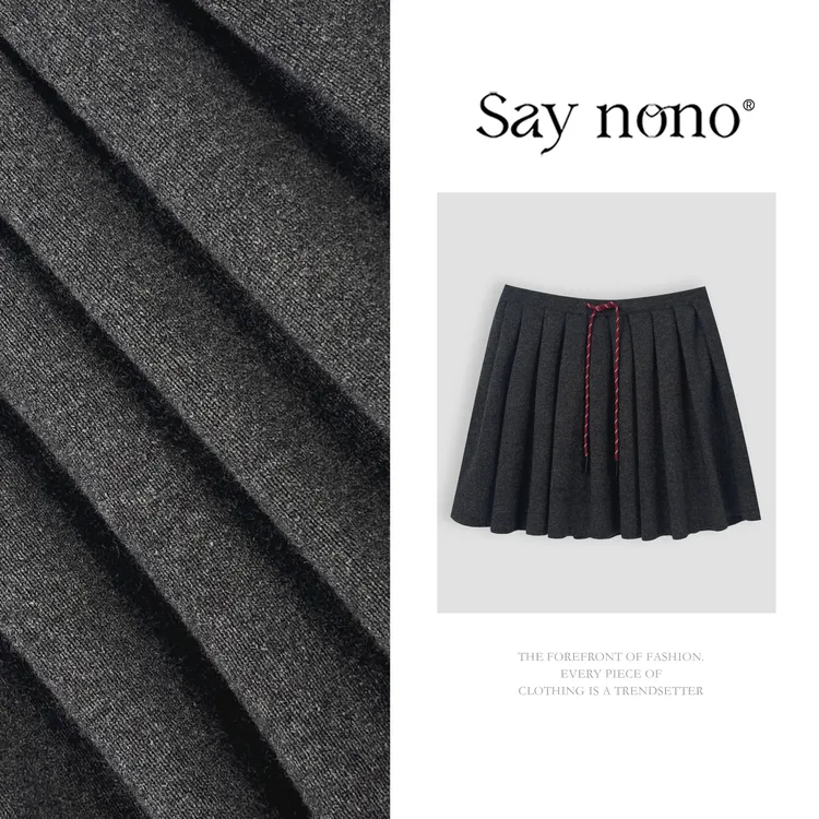 懒猫nono│Saynono时尚气质羊绒羊毛抽绳设计显瘦百褶短裙GZ0551SY